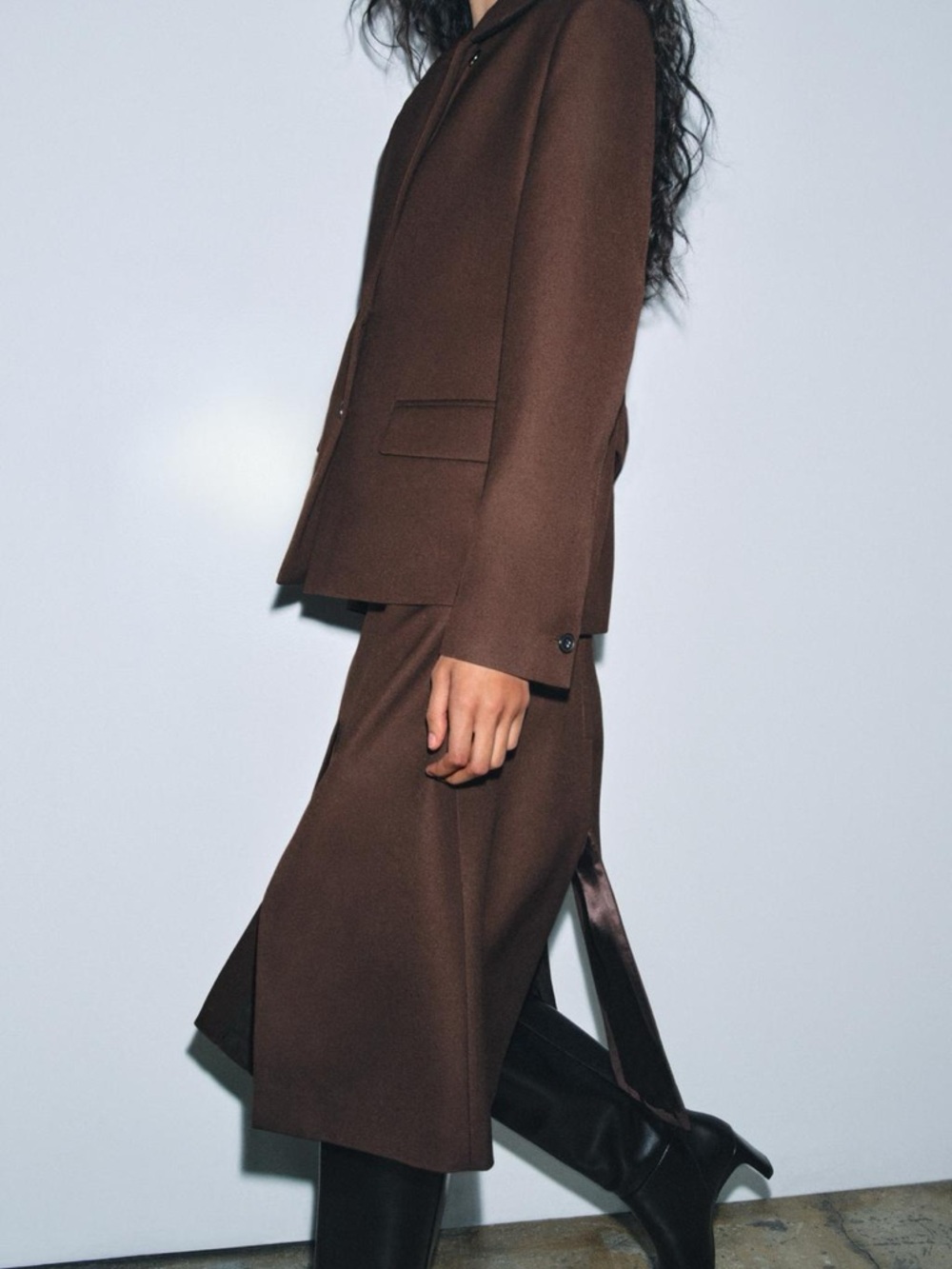 Zara Chocolate Brown Two-Piece Blazer Skirt Set - Picture 5 of 8